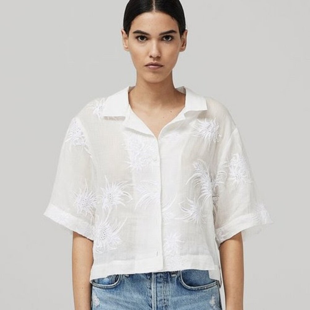 Rag & Bone Mare Embroidered Cropped Cotton Shirt LIKE NEW